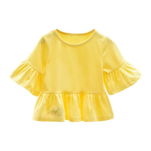 Cute Short Ruffle Sleeve Peplum T-Shirts Crewneck Solid Color Tee Shirts Girls Lightweight Summer Casual Tops