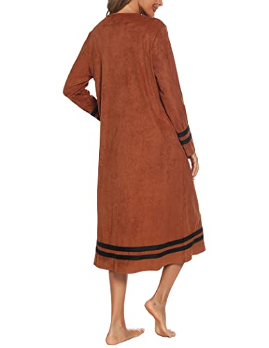 Vslarh Women Zipper Front Robes Long Sleeve Nightgown House Coat With Pockets (Brown Large) #TOP4