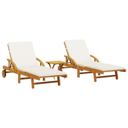 vidaXL Tumbonas con Mesa 2 Unidades Madera Maciza de Acacia, Tumbona de jardín, Tumbona de Exterior, Tumbona al Aire Libre, Tumbona de jardín