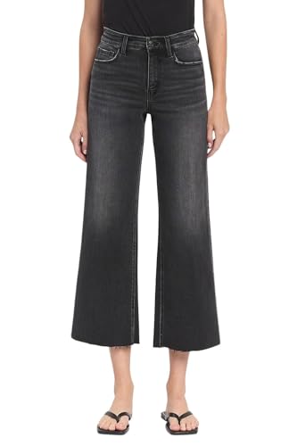 Flying Monkey Women's High-Rise Raw Hem Cropped Wide Leg Jeans