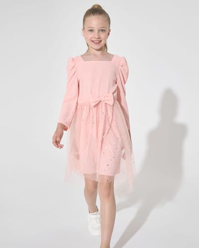 Renotemy Toddler Girl Tutu Dresses Fall Winter Puff Long Sleeve Sequin Dress Princess Birthday Party Dress for Girl 3-8Y3