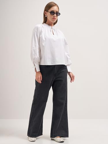 Image of Tokyo Talkies Women Tops for Woman|Women Oversized Fit Crop Top Shirt|Comfortable Premium Korean Button Down | Workwear Top for Office & Casual Outfit