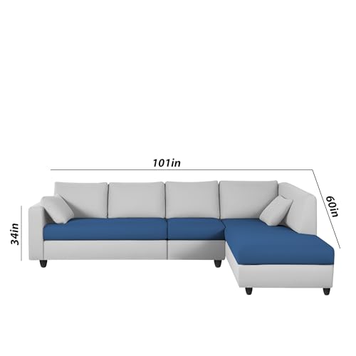 Image of Florian RHS 6 Seater L Shape Sofa Set for Living Room (Blue Grey Fabric) Premium Fabric Sofa