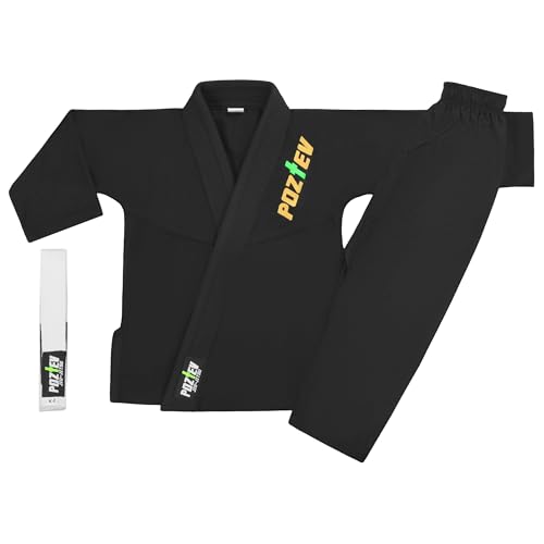POZTEV Kids Brazilian Jiu Jitsu Gi For Kids BJJ Gi Youth Grappling Kimonos Preshrunk Lightweight Martial Arts Uniform