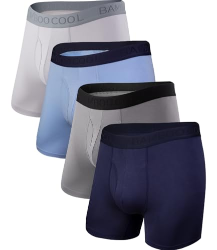 Image of BAMBOO COOL Men's Underwear Boxer Briefs Fly with Built-in 3D Pouch Comfortable Cool Underwear for Men 4 Pack