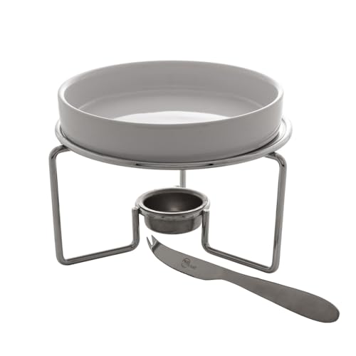 Cj 3pc Rechaud P/Queijo Brie C/Faca Aço Inox E Suporte Niquelado