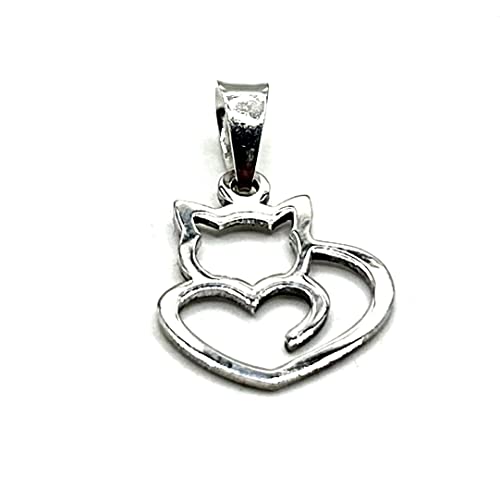 MASBARATA Colgante Gato-Corazón Plata de Ley