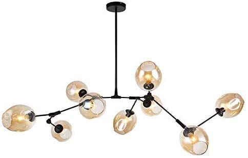 AMNOUR Chandelier E27 Nordic Glass Ball Chandelier Adjustable Height,Matte Black Sputnik Chandelier,E26 Metal Hand Blow Branches Pendant Light,79" Mid Century Globe Light Fixtures