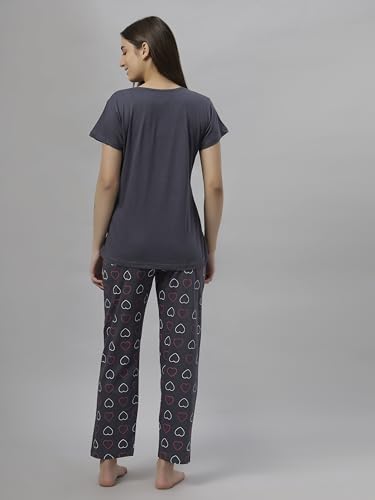 Image of DZZO Women's Cotton Printed Night Suit Set of T-Shirt & Pyjama, Night wear Dress, Relaxed wear for Women /Girls