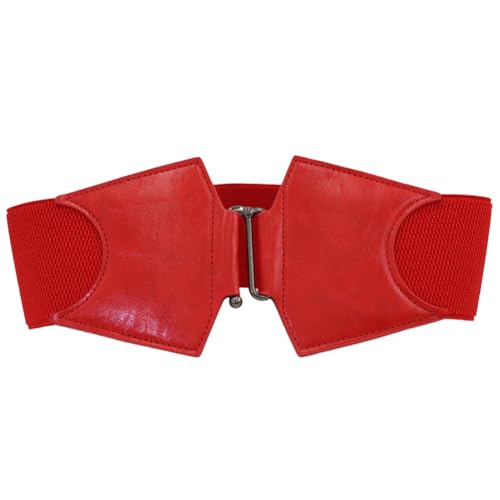 Wide Elastic Belt for Women, Stretch Waist Belt Ladies Dress Buckle Belt Vintage Waistband Adjustable Shaping Waist (Red)