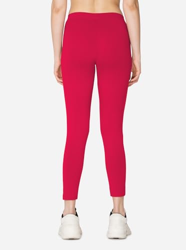 Image of VSTAR PL02 Women Ankle Length Stretchable Slim Fit Leggings with Secured Side Pocket | Moisture-Wicking | Soft Waistband & Cotton-Elastane Fabric | L | Tango red
