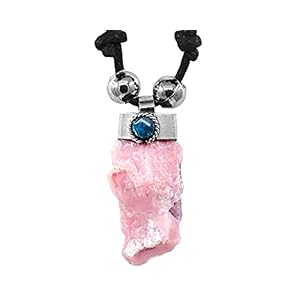 Mia Jewel Shop Natural Raw Rough Healing Gemstone Crystal Pendant Silver Metal Chrysocolla Adjustable Necklace – Womens Fashion Handmade Jewelry Boho Accessories (Pink Andean Opal)