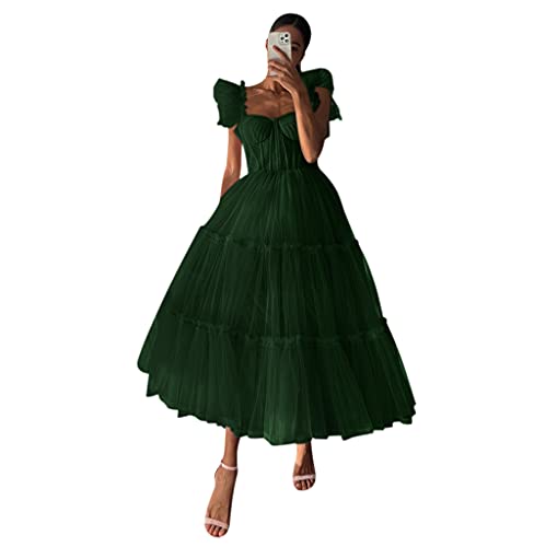 Harsuccting Women's Prom Dresses Short A-Line Tiered Tulle Evening Gowns Sweetheart Tea-Length Wedding Party Dress Emerald