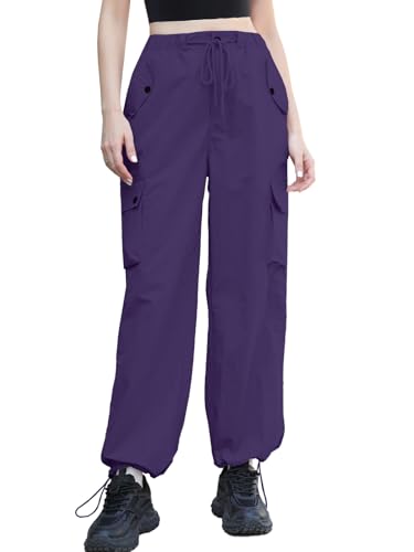 Image of Cromoncent Cargo Pants Girls & Women Parachute Pants Y2K Baggy Rave Clothes Waterproof with Pockets, 6 Years - 3XL