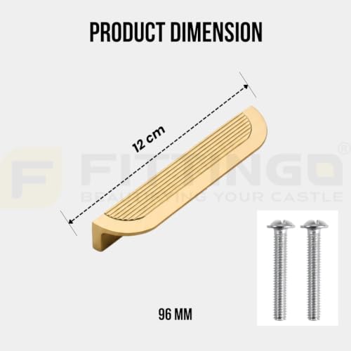 Image of VEZEL Aluminium Cabinet Handle /Wardrobe Handle - Modern Cabinet Pull Push Handles for Cabinets, Wardrobe, Drawer & Cupboard Furniture (PVD Gold) - 96mm - Pack of 1-| 3 Years Warranty |
