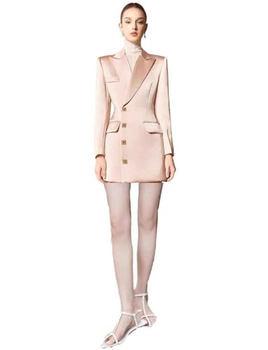 Veste en satin pour femme avec manteau chic à revers cranté