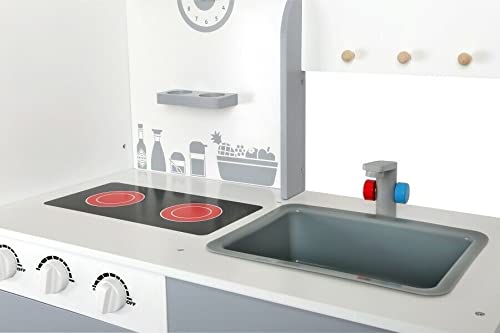 Kinderküche aus Holz Kinderküche mit Kühlschrank, Mikrowelle, Backofen, Spielküche aus Holz – Bild 3
