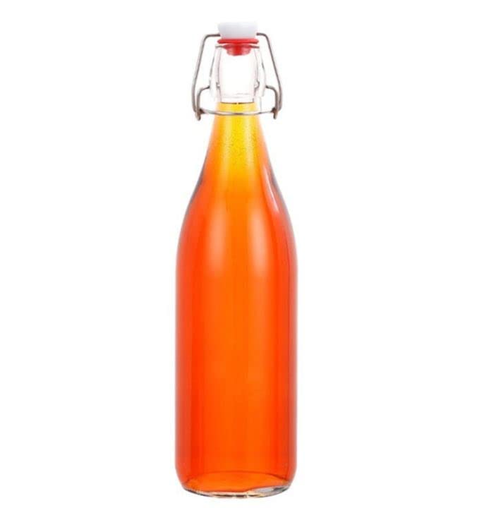 Image of Flip Glass Bottles to store homebrew, oil, vinaigrette, wines, beer, teas, Swing Top Easy Cap Clear, Round, 1000 ml, Set of 2, Clear.