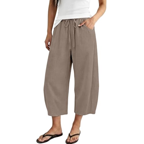 Pantalon décontracté jambes larges longueur 7/8 en textile léger