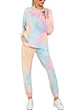 Pink Queen Womens Two Piece Tie Dye Sweatsuit Loungewear Set Hoodie Jogger Pants Sweat Suit Pink L