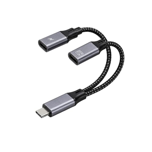 Image of 2-in-1 USB-C Splitter, Dual Type-C Female Port Adapter with Braided Cable and Aluminum Shell, Supports Simultaneous Charging and USB-C Earphone Use for Phone, Tablet, Laptop, Plug and Play