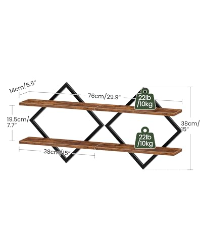 Image of CHOEZON Floating Shelves, Set of 2 Wall Shelves, 2-Tier Hanging Shelves, Wall Shelf Set of 2, Wall Mounted Shelves, for Living Room, Bedroom, Kitchen, Office, Study, Rustic Brown TBJ01P2BF