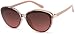 Produktbild styleBREAKER Damen Sonnenbrille Oval mit filigranem Kunststoff Rahmen und Metall Detail, Polycarbonat Gläser 09020144, Farbe:Gestell Transparent-Rose/Glas Grau-Violett Verlauf