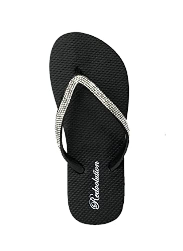 REDVOLUTION Girls' Rhinestone Sandals Platform T-Strap Jewel Sandals Beach Flip Flop