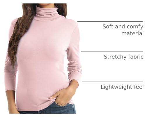 Image of Women's Casual Long Sleeve Turtleneck Tops Slim Fitted Lightweight Base Layer Shirts