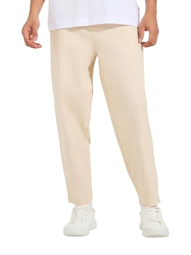 Image of Styli Men Cream Stretch Twill Balloon Fit Cotton Cropped Mid-Rise Chinos, Cream, 38
