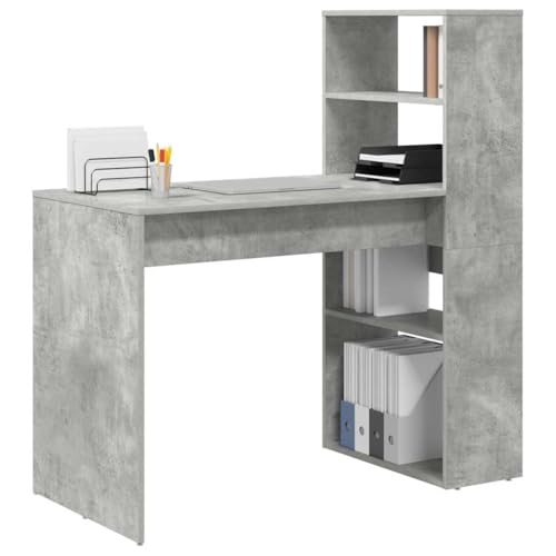 vidaXL Moderner Schreibtisch mit Stauraum Beton Grau 113X54X120 cm Holzwerkstoff für Büro und Zuhause Mehrplatz mit kratzfesten Oberflächen und einfacher Montage für Schreibarbeiten und Computerarbeit