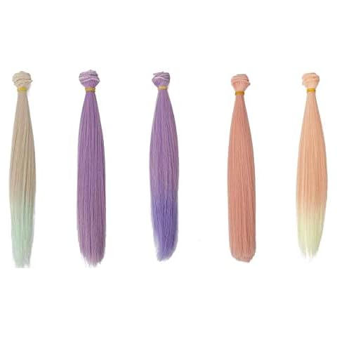 MUZIWIG 5pcs /lot 25 x 100cm Heat Resistant Synthetic Straight Long Hair Doll Weft Hair Extensions for DIY BJD/SD/Bly the/18 Inch Doll Wigs (15) Cover