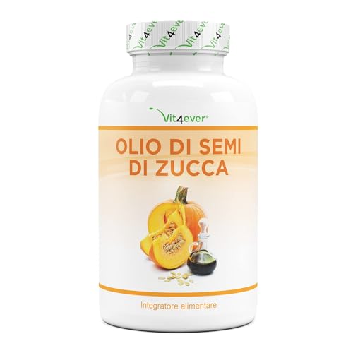 Olio di semi di zucca - 420 capsule - 3000 mg per porzione giornaliera - Con vitamina E naturale - Altamente dosato - Naturale e spremuto a freddo