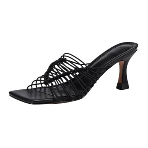 Women's Square Open Toe Kitten Heels Strappy Slide on Party Mules Sandals