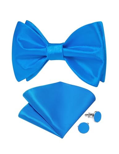 Image of DiBanGu Solid Color Bow Ties for Men Formal Satin Self Tied Bowtie with Lapel Pin Pocket Square Cufflinks for Wedding Party