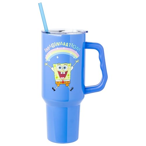 Silver Buffalo Spongebob Imagination Rainbow 40oz Stainless Steel Tumbler w Handle