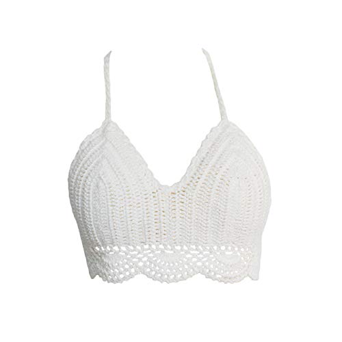 YOLIA Mujeres Crochet Camisolas Tops de Verano Bikini Sujetador Halter Handmade Vests