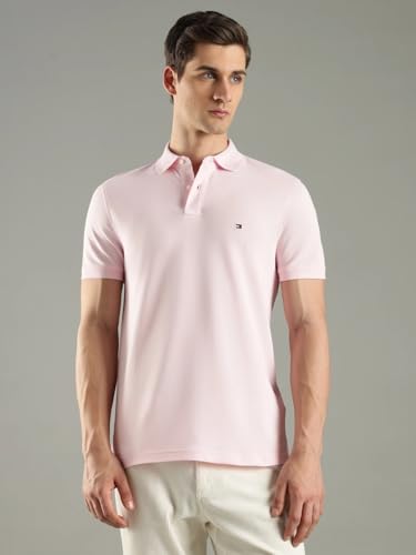 Image of Tommy Hilfiger Solid Regular fit Cotton Polo t-Shirt