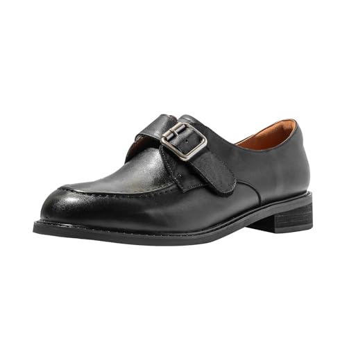 Image of ONEENO Women's Flat Leather Buckle Loafer