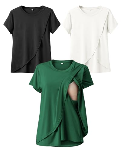 Image of Rnxrbb Small Summer Nursing Tops for Breastfeeding T Shirts Short Sleeve Postpartum Clothes Sets 3 Pack
