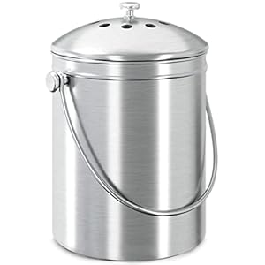 Utopia Kitchen Compost Bin for Kitchen Countertop – 1.3 Gallon Compost Bucket for Kitchen with Lid – Includes 1 Spare Charcoal Filter (Silver)
