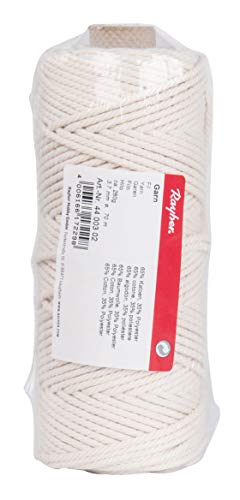 Rayher Poly-Cotton Crochet Thread, Yarn for Craft Floristry and Decorations, Macrame Cord with a Diameter of 3.7mm, 280g, 70m