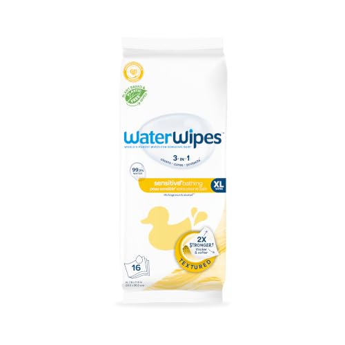 Image of WaterWipes Sensitive+ Bathing Wipes, 3-In-1 Cleans, Cares, Protects, 99.9% Water, Unscented & Hypoallergenic, 16 Count (1 Pack)