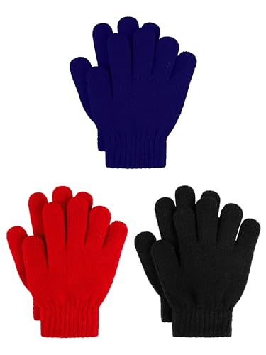 Image of Cooraby 3 Pairs Kid's Winter Gloves Thick Warm Knitted Gloves Children Cold Weather Gloves