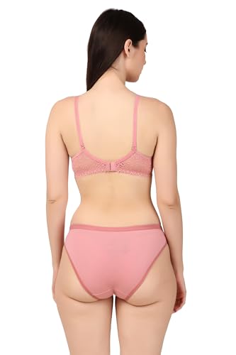 Image of ESAKI Women's Cotton Lace Lingerie Set | Padded Wire-Free Comfort Bra & Panty Combo | Everyday Essentials in Nude