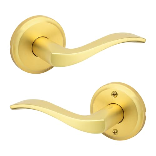 Image of Kwikset Sedona Interior Passage Door Handle, Lever for Closet and Hallway Doors, Reversible Non-Locking Handle Lever, Satin Brass, with Microban Protection