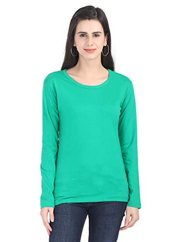 Image of FLEXIMAA Women's Cotton Plain Round Neck Full Sleeve T-Shirt