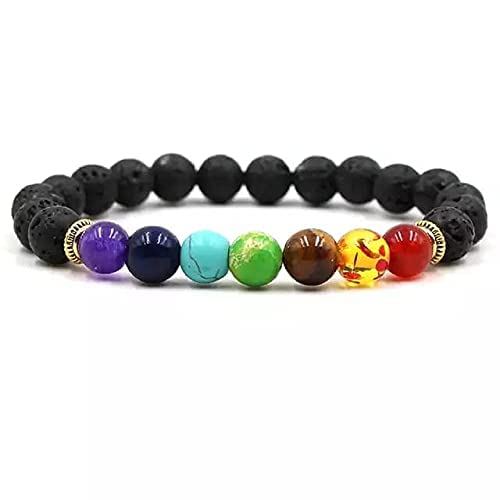 PAIXON Natural handcrafted 7 Chakra Lava(Volcano) Stone Bracelet For Reiki Healing Balancing Energy Stress Relief Natural Gemstone Round Beads Bracelet Yoga Aromatherapy Bracelet For Unisex (B0B1B7514S) Amazon Price History, Amazon Price Tracker