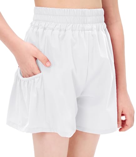 Girls High Waisted Running Shorts Athletic Gym Shorts Quick-Drying Shorts with Pockets