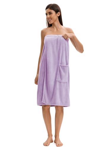 Image of Towel Wrap For Women After Shower,Plush Bath Robe Female,Sauna Spa Wrap Around Towels With Pockets